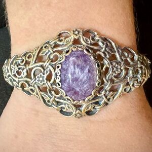 Carolyn Pollack Charoite Sterling Silver Filigree Cuff Bracelet